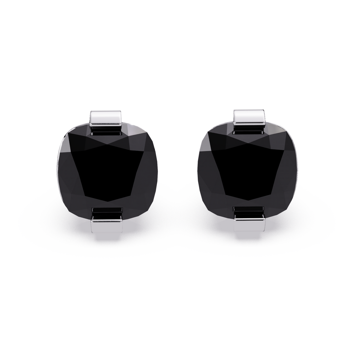 15.7 CTW cushion solitaire colorstone stud earrings, Onyx in White gold