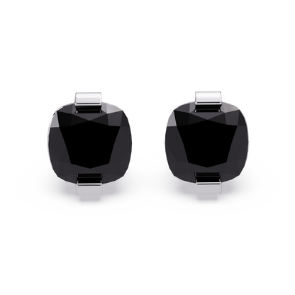 15.7 CTW cushion solitaire colorstone stud earrings, Onyx in White gold