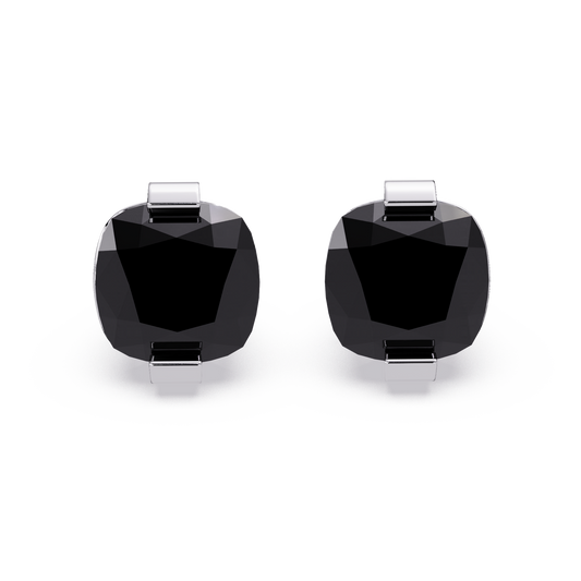 15.7 CTW cushion solitaire colorstone stud earrings, Onyx in White gold