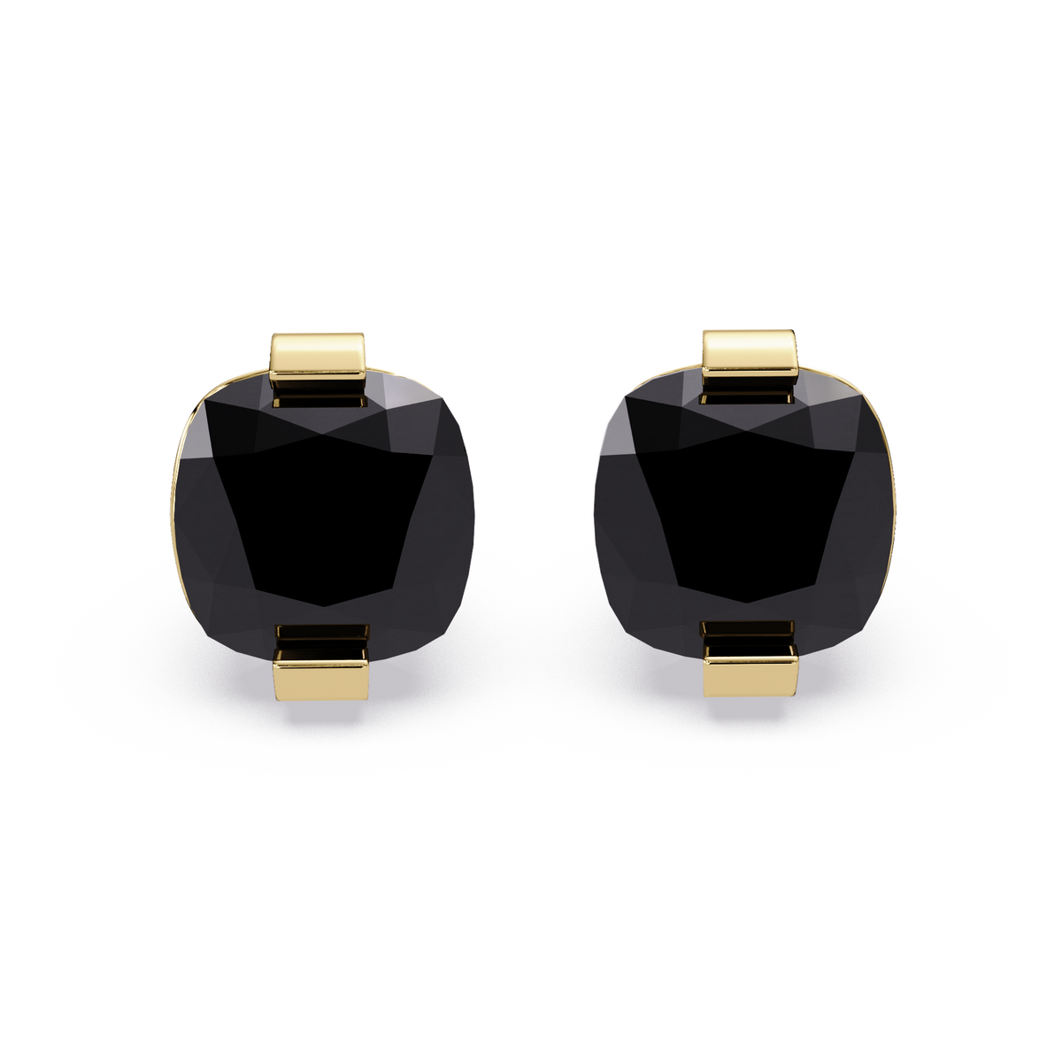 15.7 CTW cushion solitaire colorstone stud earrings, Onyx in Gold