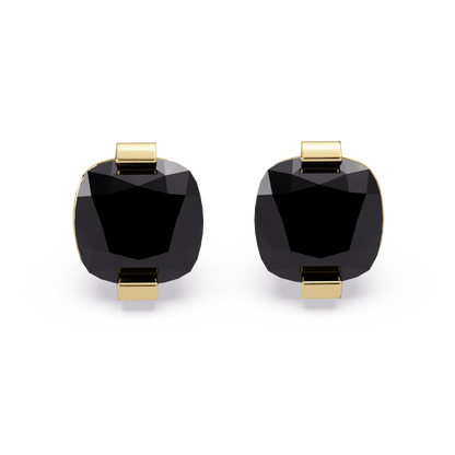 15.7 CTW cushion solitaire colorstone stud earrings, Onyx in Gold