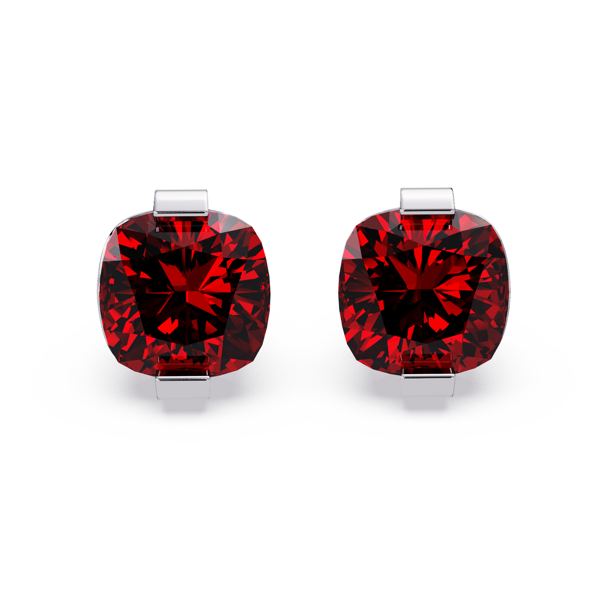 15.7 CTW cushion solitaire colorstone stud earrings, Ruby Red in White gold