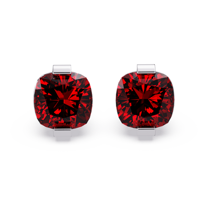 15.7 CTW cushion solitaire colorstone stud earrings, Ruby Red in White gold