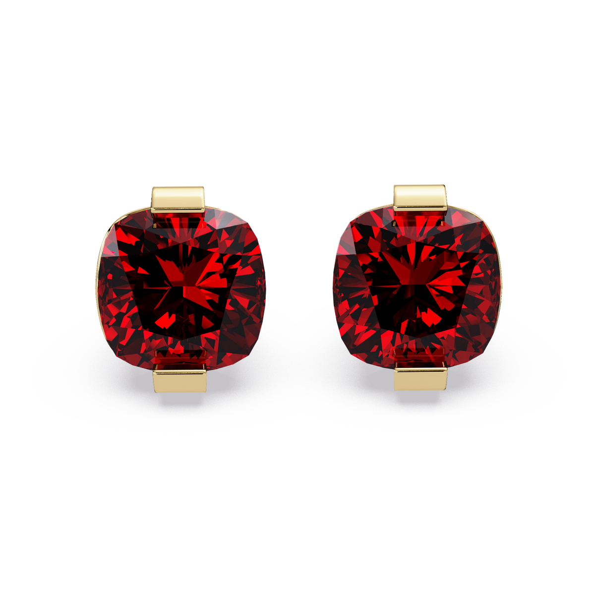 15.7 CTW cushion solitaire colorstone stud earrings, Ruby Red in Gold