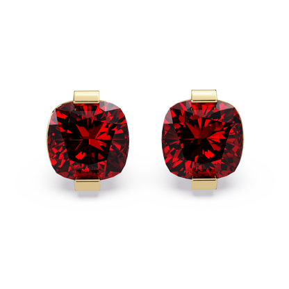 15.7 CTW cushion solitaire colorstone stud earrings, Ruby Red in Gold