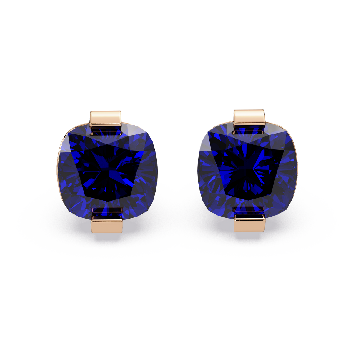 15.7 CTW cushion solitaire colorstone stud earrings, Sapphire Blue in Rose gold