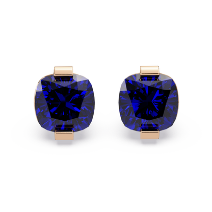 15.7 CTW cushion solitaire colorstone stud earrings, Sapphire Blue in Rose gold