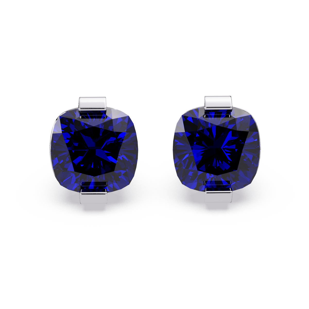 15.7 CTW cushion solitaire colorstone stud earrings, Sapphire Blue in White gold