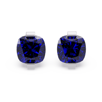 15.7 CTW cushion solitaire colorstone stud earrings, Sapphire Blue in White gold