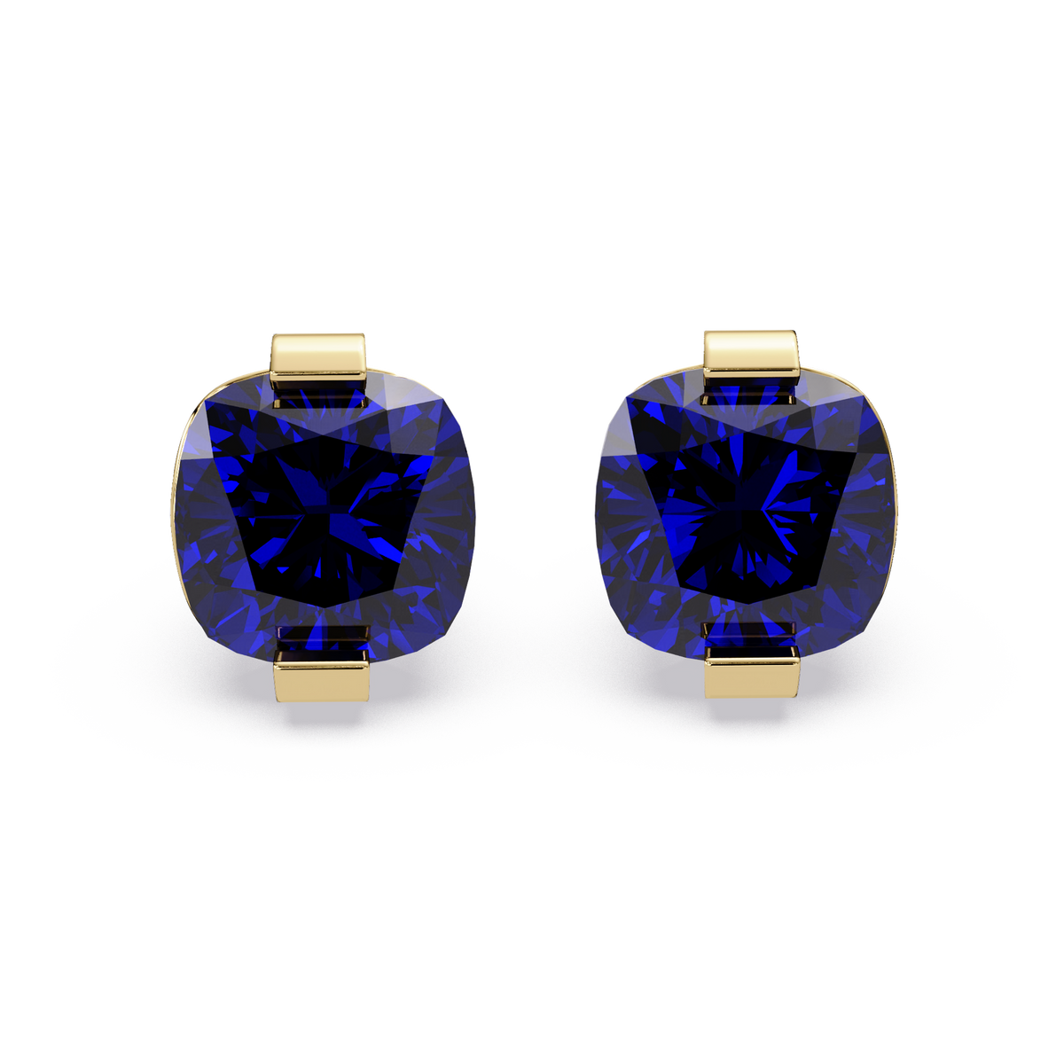 15.7 CTW cushion solitaire colorstone stud earrings, Sapphire Blue in Gold