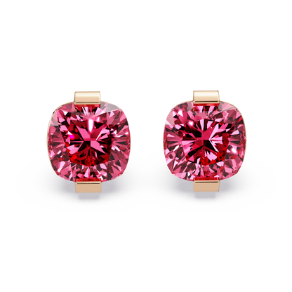 15.7 CTW cushion solitaire colorstone stud earrings, Tourmaline Pink in Rose gold