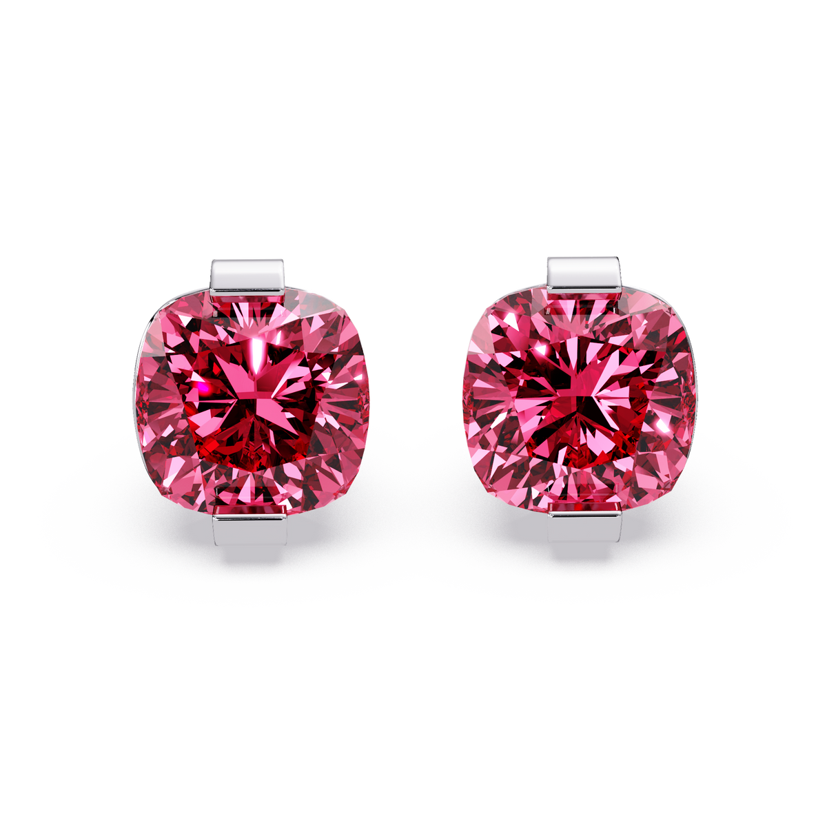 15.7 CTW cushion solitaire colorstone stud earrings, Tourmaline Pink in White gold