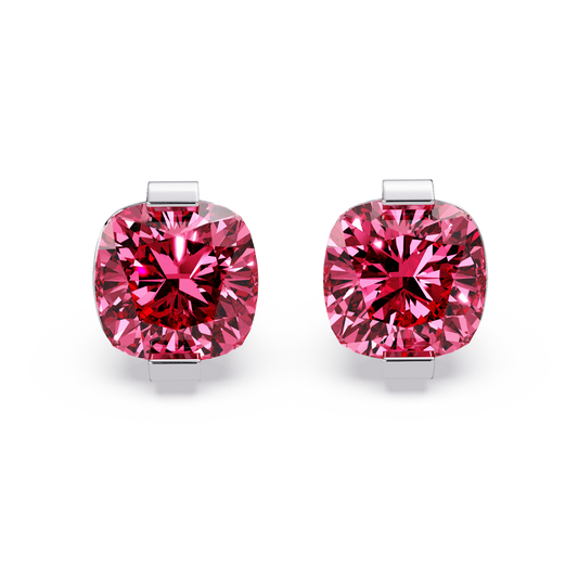 15.7 CTW cushion solitaire colorstone stud earrings, Tourmaline Pink in White gold