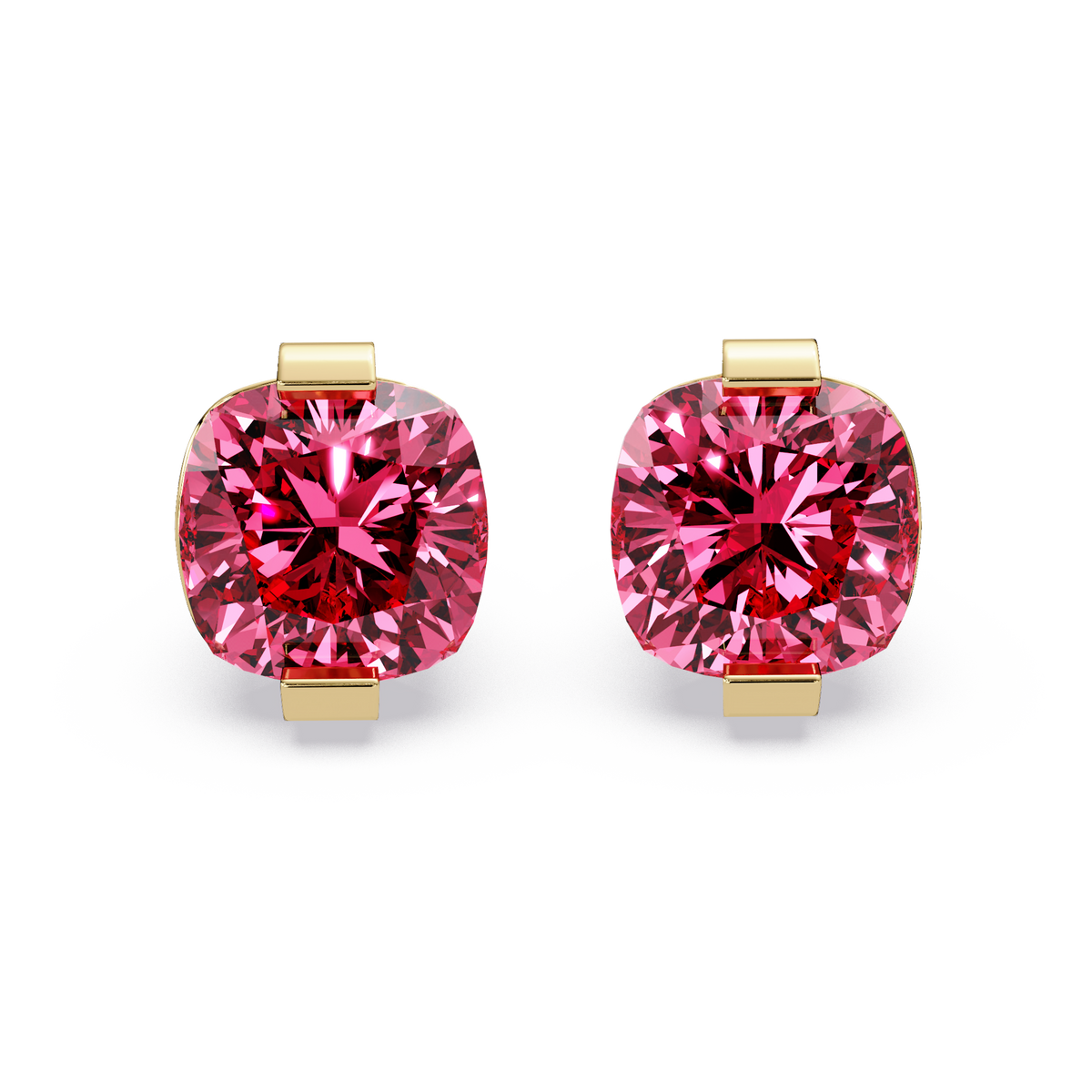 15.7 CTW cushion solitaire colorstone stud earrings, Tourmaline Pink in Gold