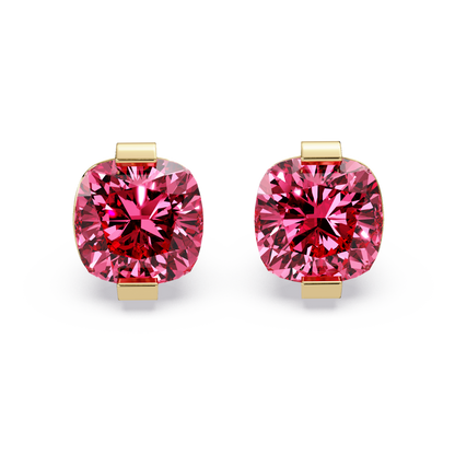 15.7 CTW cushion solitaire colorstone stud earrings, Tourmaline Pink in Gold