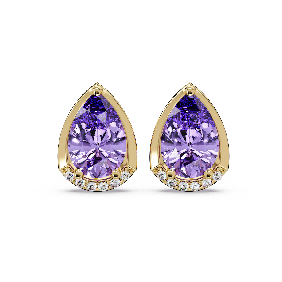 2.3 CTW Sculpted Pear Halo Colorstone Stud Earrings Amethyst Purple Gold