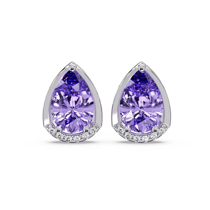 2.3 CTW Sculpted Pear Halo Colorstone Stud Earrings Amethyst Purple White gold