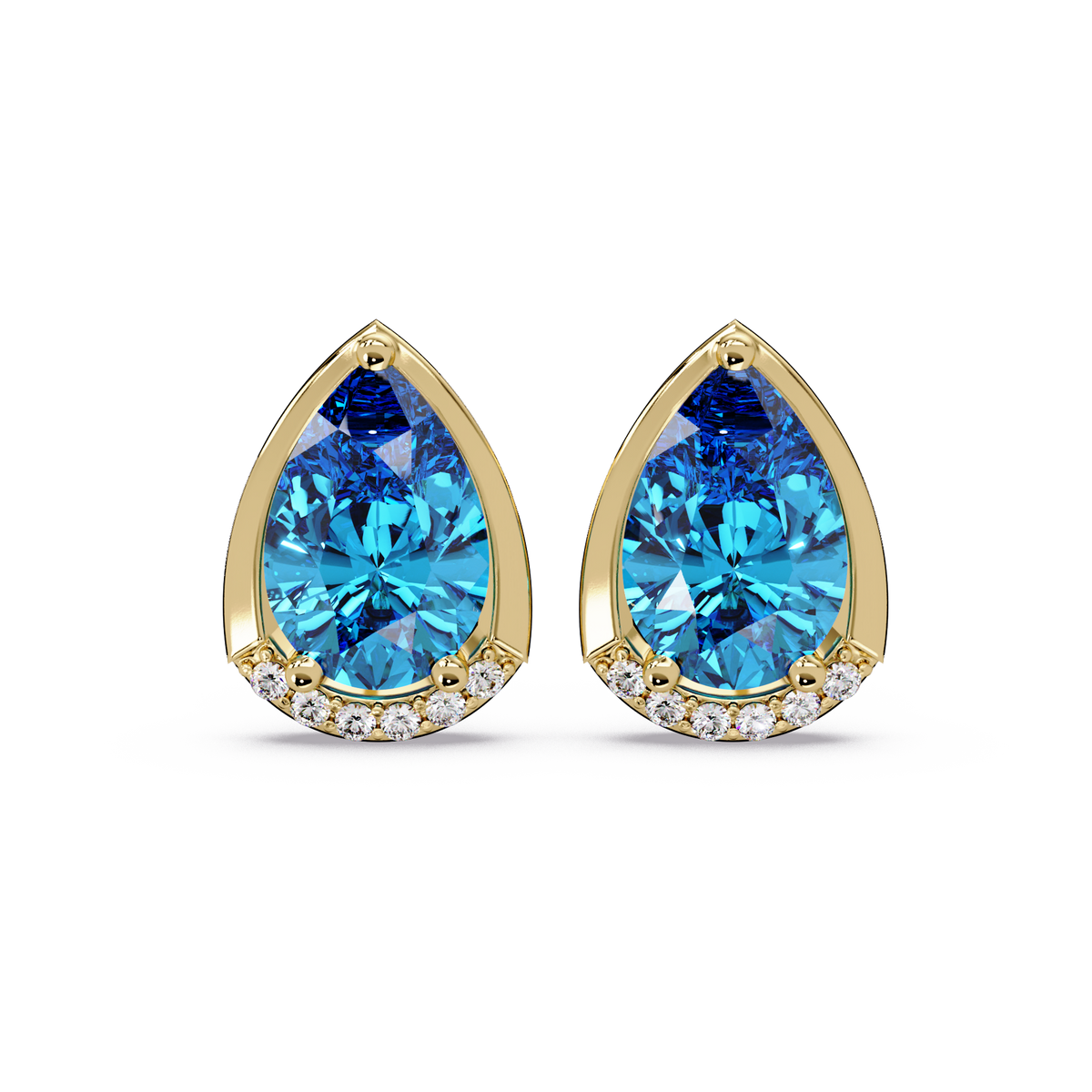 2.3 CTW Sculpted Pear Halo Colorstone Stud Earrings Aquamarine Blue Gold