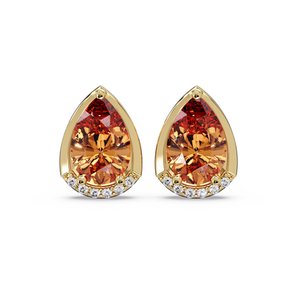 2.3 CTW Sculpted Pear Halo Colorstone Stud Earrings Champagne Topaz Gold