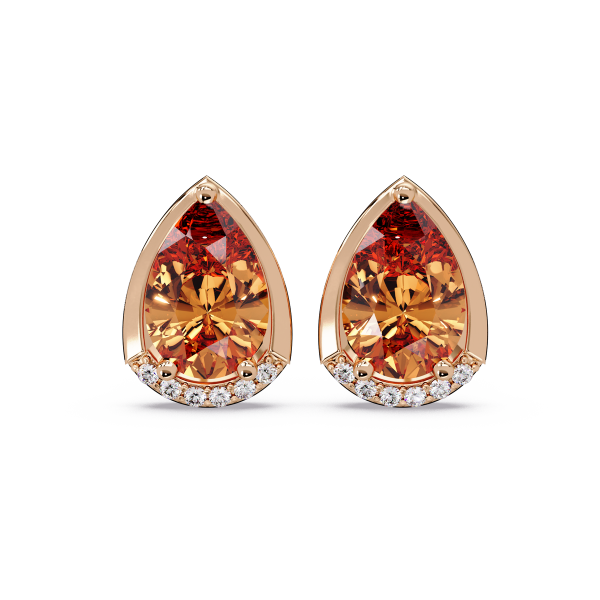 2.3 CTW Sculpted Pear Halo Colorstone Stud Earrings Champagne Topaz Rose gold