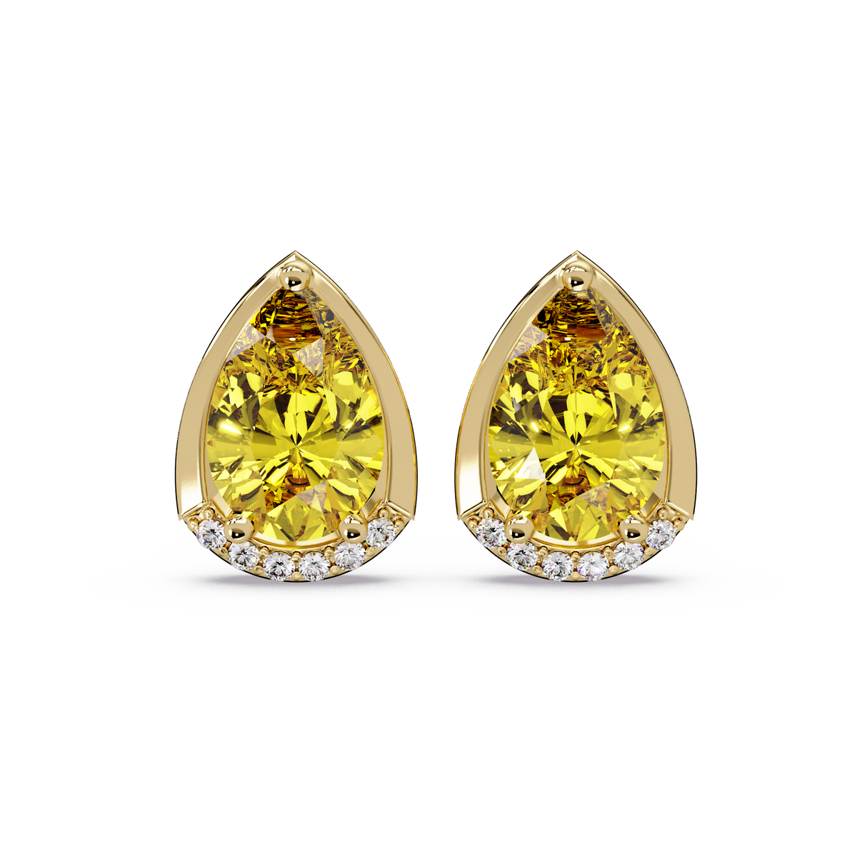 2.3 CTW Sculpted Pear Halo Colorstone Stud Earrings Citrine Yellow Gold