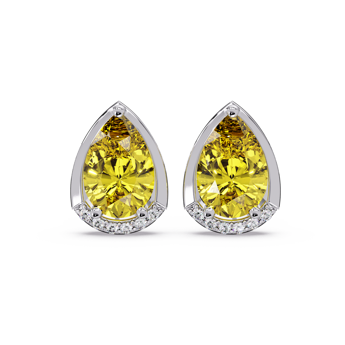 2.3 CTW Sculpted Pear Halo Colorstone Stud Earrings Citrine Yellow White gold