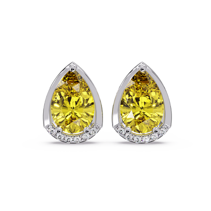 2.3 CTW Sculpted Pear Halo Colorstone Stud Earrings Citrine Yellow White gold