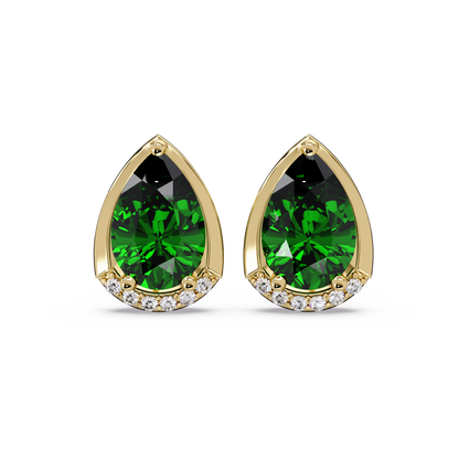 2.3 CTW Sculpted Pear Halo Colorstone Stud Earrings Emerald Green Gold
