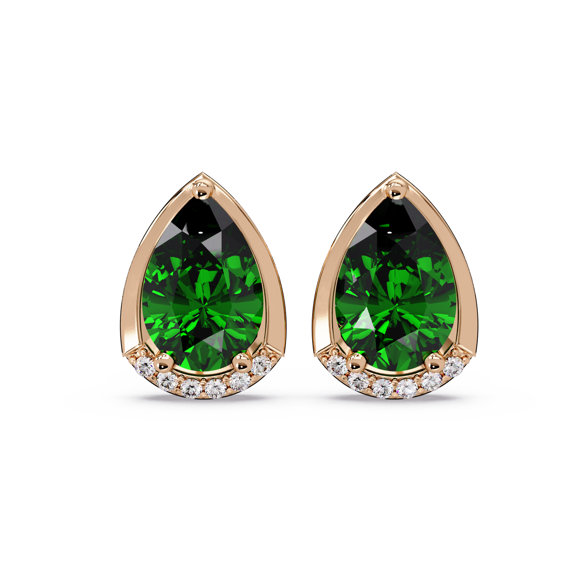 2.3 CTW Sculpted Pear Halo Colorstone Stud Earrings Emerald Green Rose gold