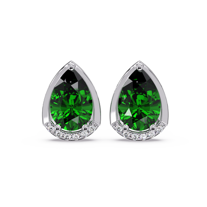 2.3 CTW Sculpted Pear Halo Colorstone Stud Earrings Emerald Green White gold