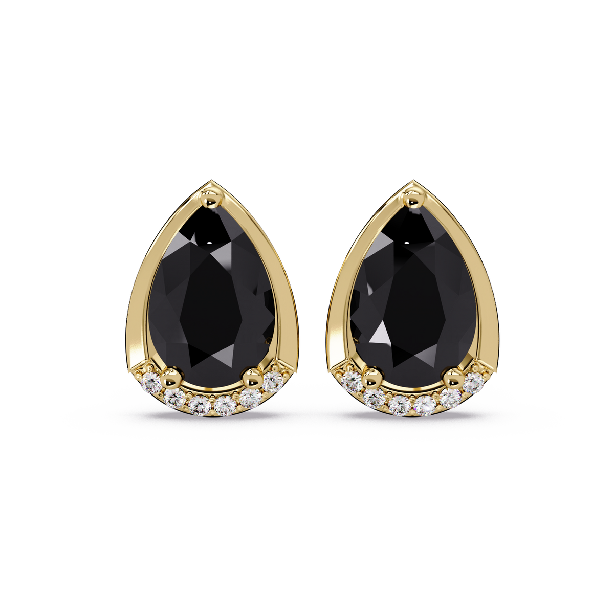 2.3 CTW Sculpted Pear Halo Colorstone Stud Earrings Onyx Gold