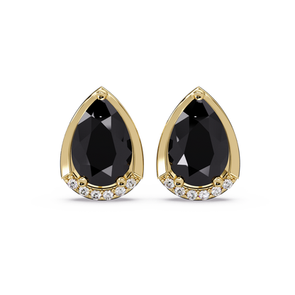 2.3 CTW Sculpted Pear Halo Colorstone Stud Earrings Onyx Gold
