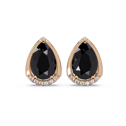 2.3 CTW Sculpted Pear Halo Colorstone Stud Earrings Onyx Rose gold