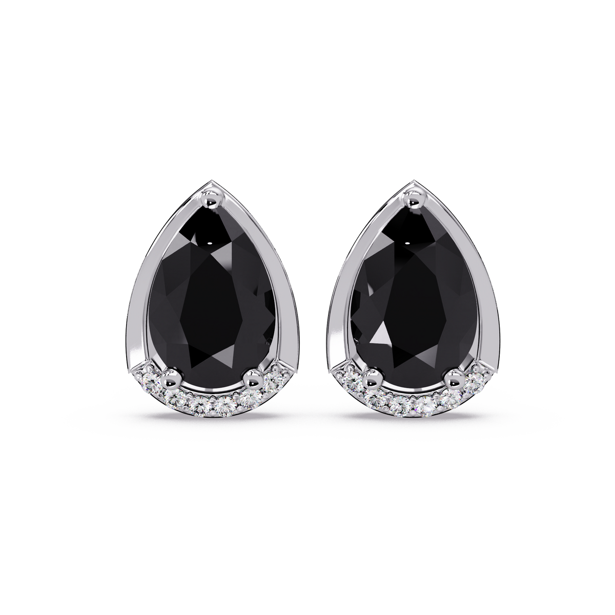 2.3 CTW Sculpted Pear Halo Colorstone Stud Earrings Onyx White gold