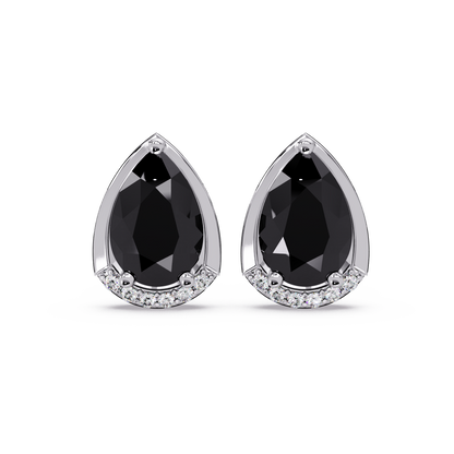 2.3 CTW Sculpted Pear Halo Colorstone Stud Earrings Onyx White gold