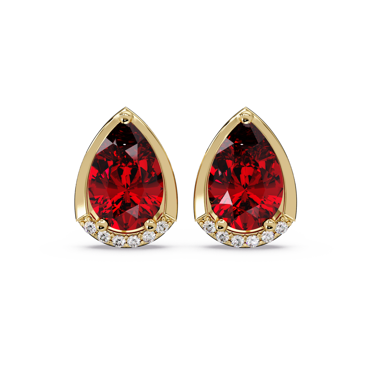 2.3 CTW Sculpted Pear Halo Colorstone Stud Earrings Ruby Red Gold