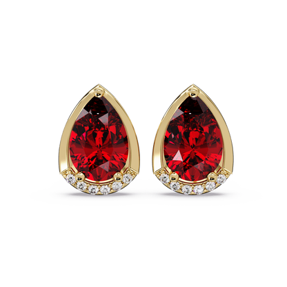 2.3 CTW Sculpted Pear Halo Colorstone Stud Earrings Ruby Red Gold