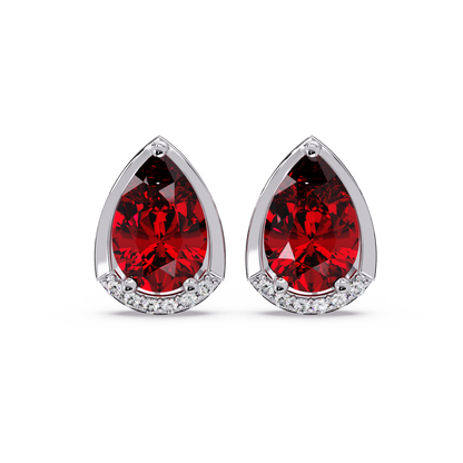 2.3 CTW Sculpted Pear Halo Colorstone Stud Earrings Ruby Red White gold