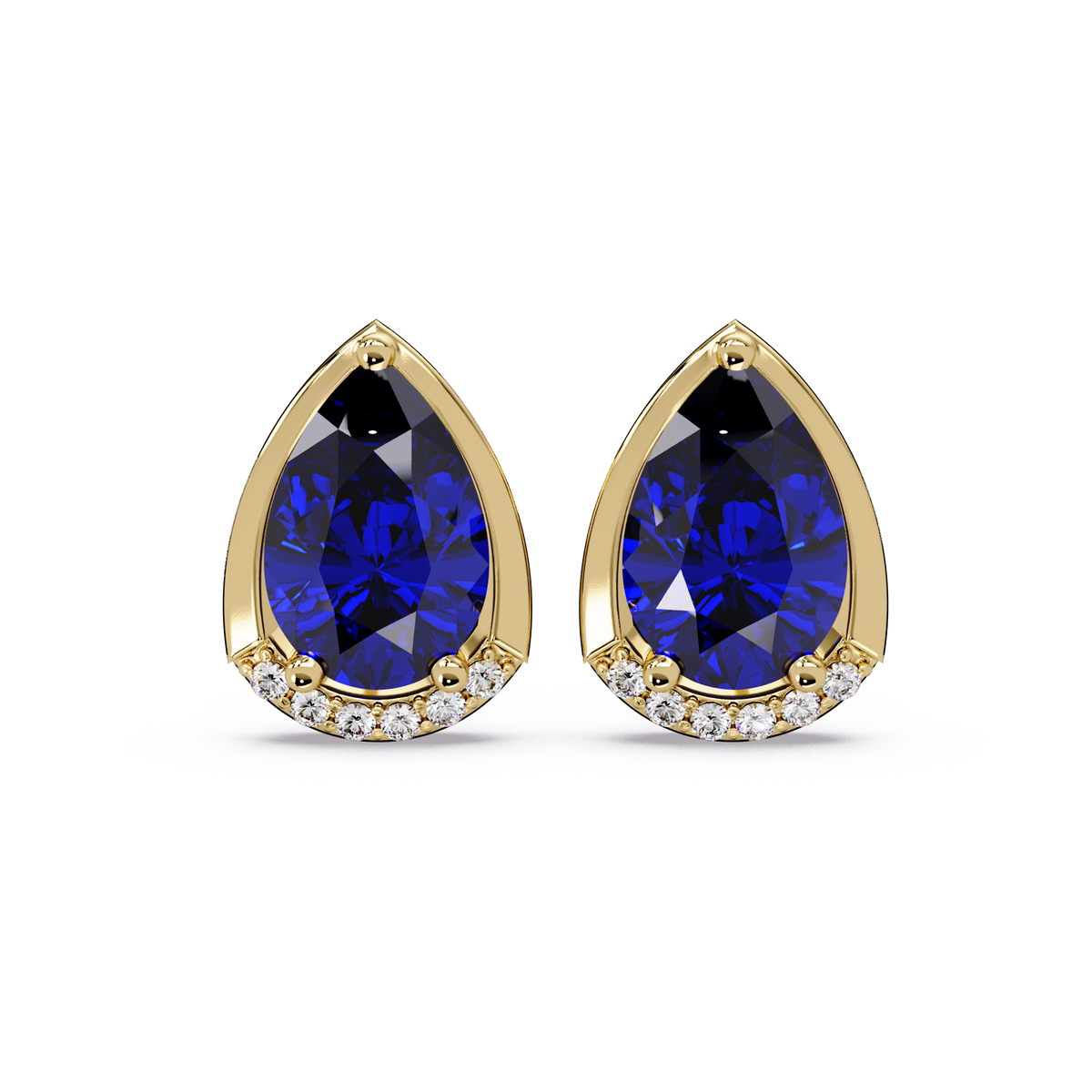2.3 CTW Sculpted Pear Halo Colorstone Stud Earrings Sapphire Blue Gold