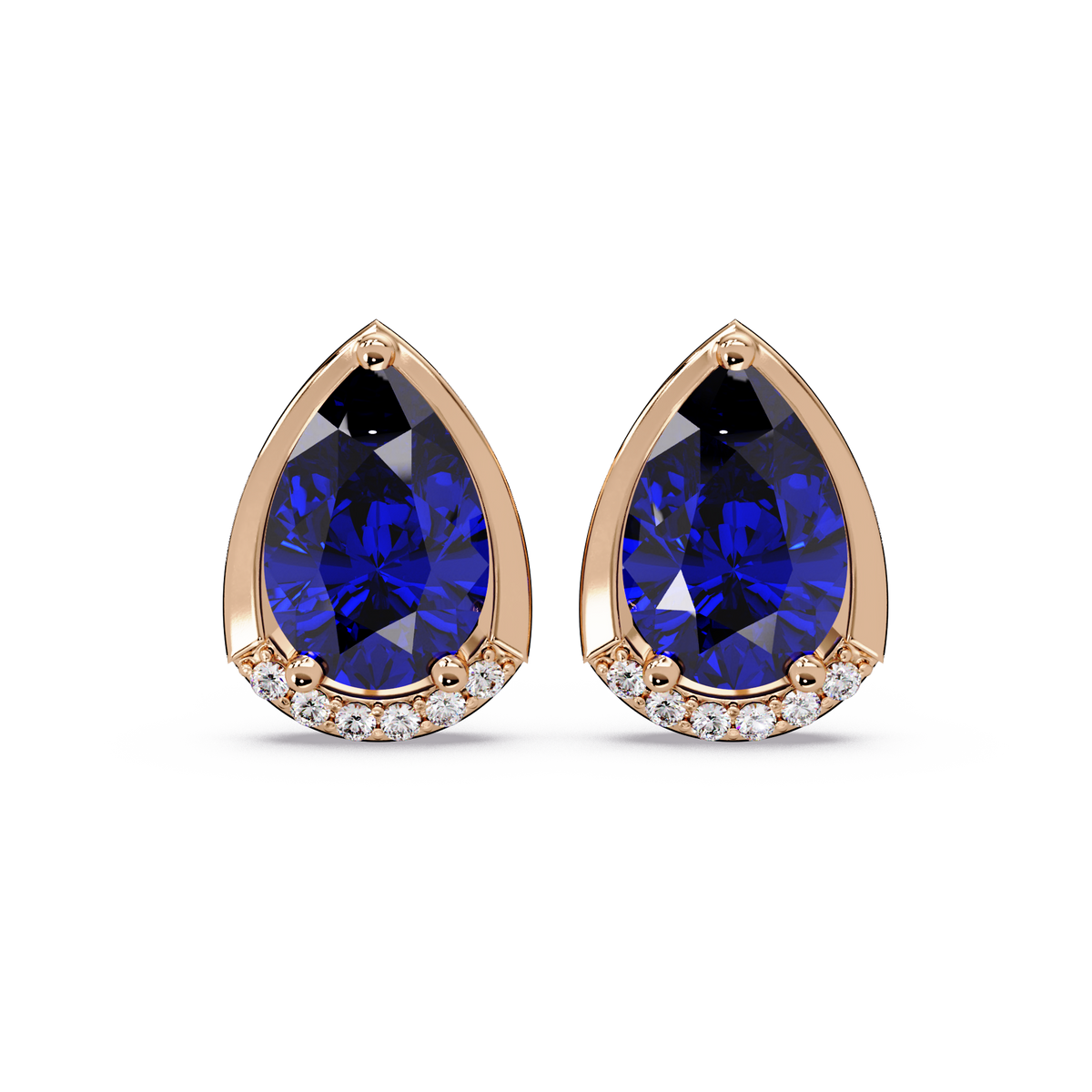 2.3 CTW Sculpted Pear Halo Colorstone Stud Earrings Sapphire Blue Rose gold