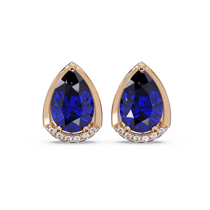 2.3 CTW Sculpted Pear Halo Colorstone Stud Earrings Sapphire Blue Rose gold