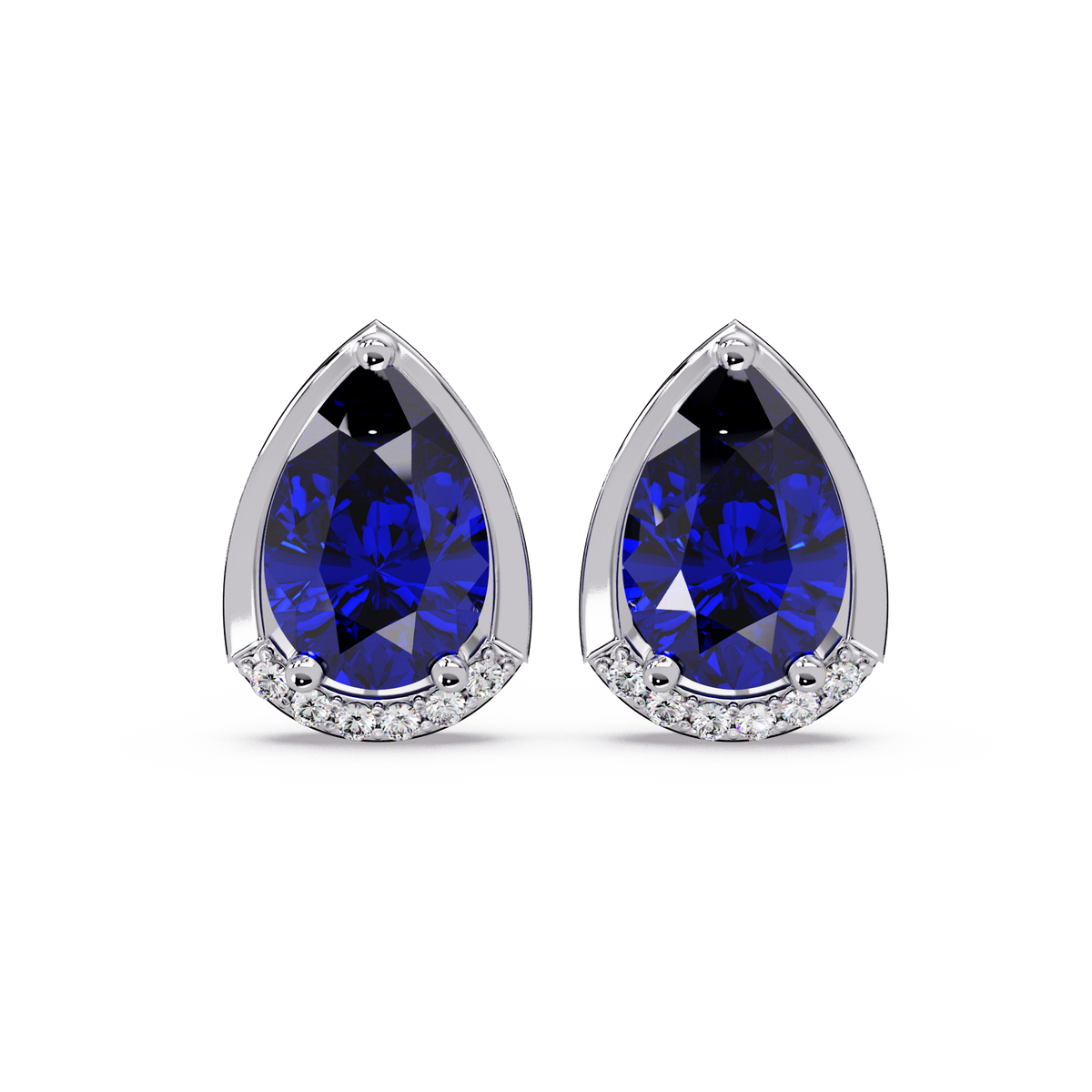2.3 CTW Sculpted Pear Halo Colorstone Stud Earrings Sapphire Blue White gold