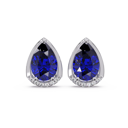 2.3 CTW Sculpted Pear Halo Colorstone Stud Earrings Sapphire Blue White gold