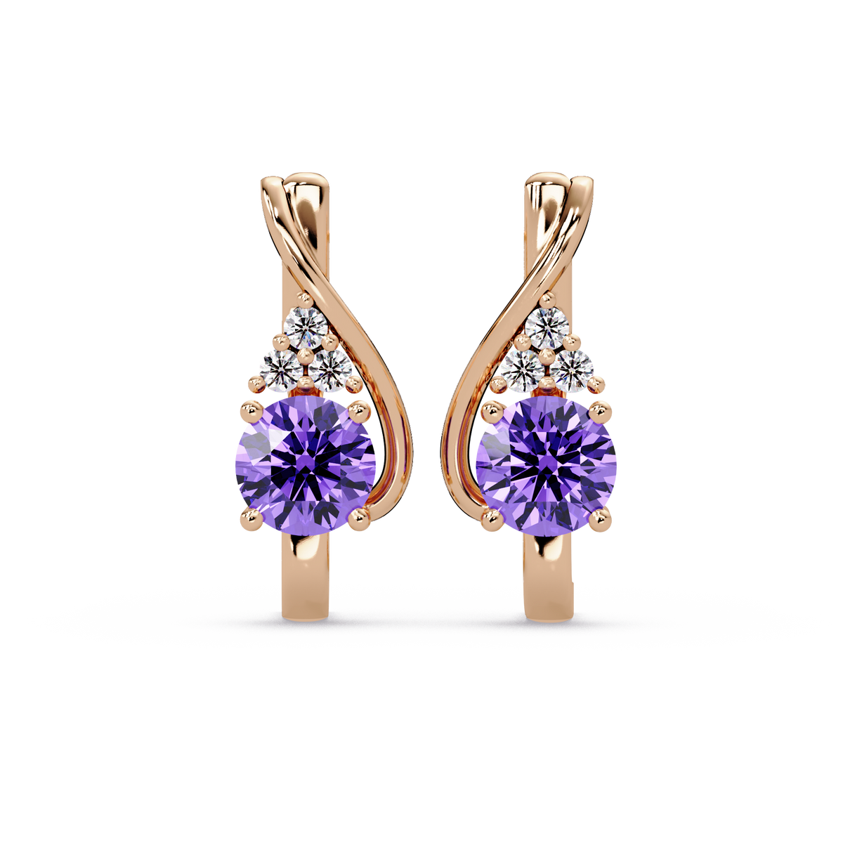 Round crossover colorstone drop earrings, Amethyst Purple in Rose gold