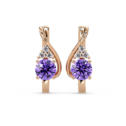 Round crossover colorstone drop earrings, Amethyst Purple in Rose gold