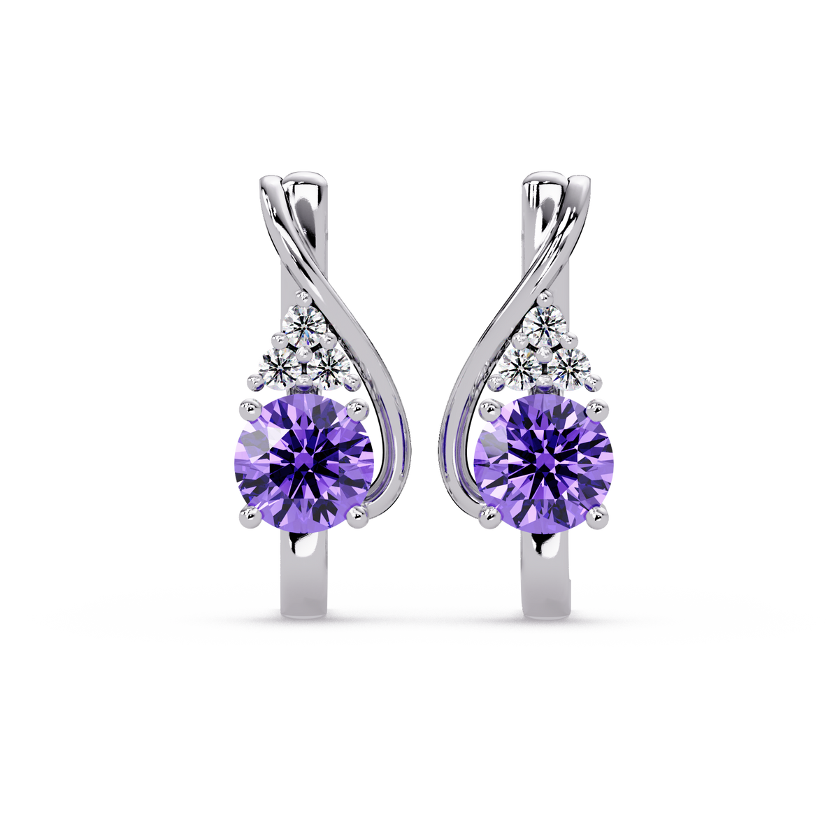 Round crossover colorstone drop earrings, Amethyst Purple in White gold