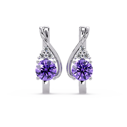 Round crossover colorstone drop earrings, Amethyst Purple in White gold