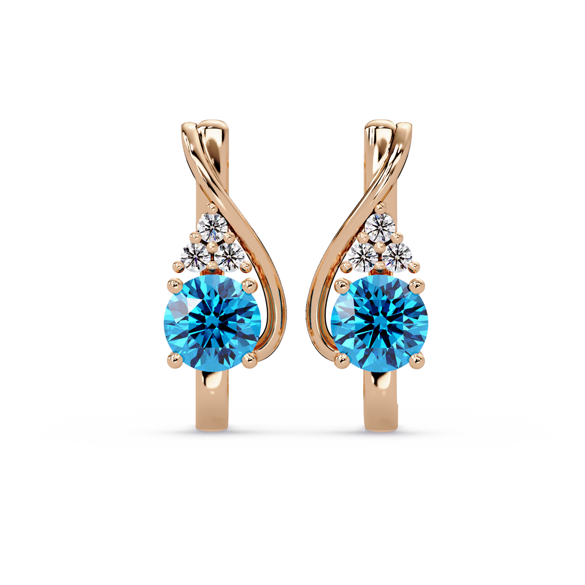 Round crossover colorstone drop earrings, Aquamarine Blue in Rose gold