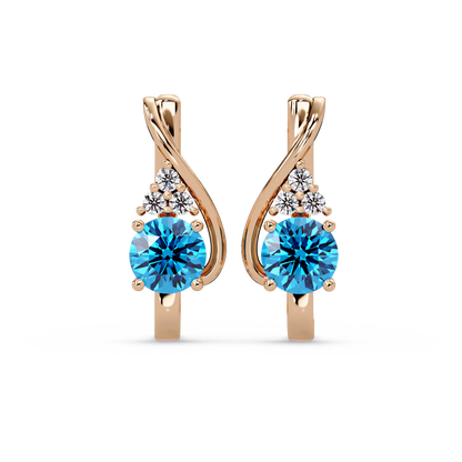 Round crossover colorstone drop earrings, Aquamarine Blue in Rose gold