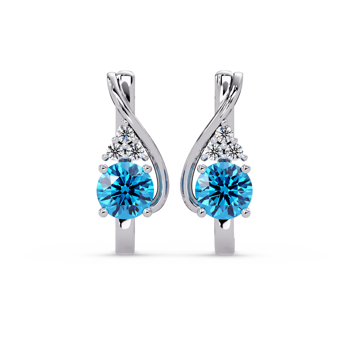 0.4 CTW crossover colorstone drop earrings Aquamarine Blue in White gold